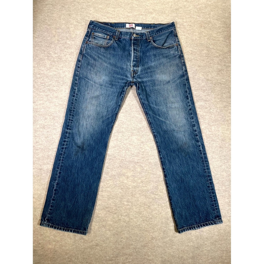 Levi's 501 Jeans Mens 38x32 Blue Denim Cotton Mid Rise Button Fly Straight Leg